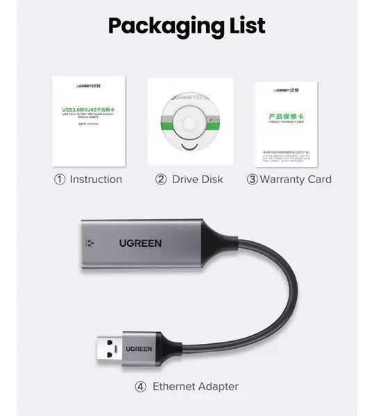 Ugreen Adaptador De Red Usb 3.0 A Ethernet Rj45 Laptop Pc Color Space gray