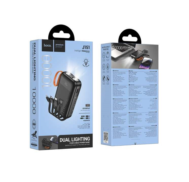 Power bank Hoco J151 Spirit 10 000 mAh con 4 cables integrados y doble linterna