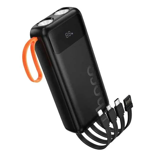 Power Bank Hoco J151A 20,000mAh con 4 Cables Integrados y Doble Linterna LED