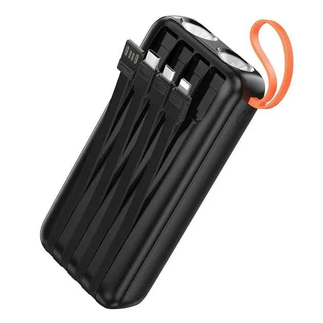 Power Bank Hoco J151A 20,000mAh con 4 Cables Integrados y Doble Linterna LED