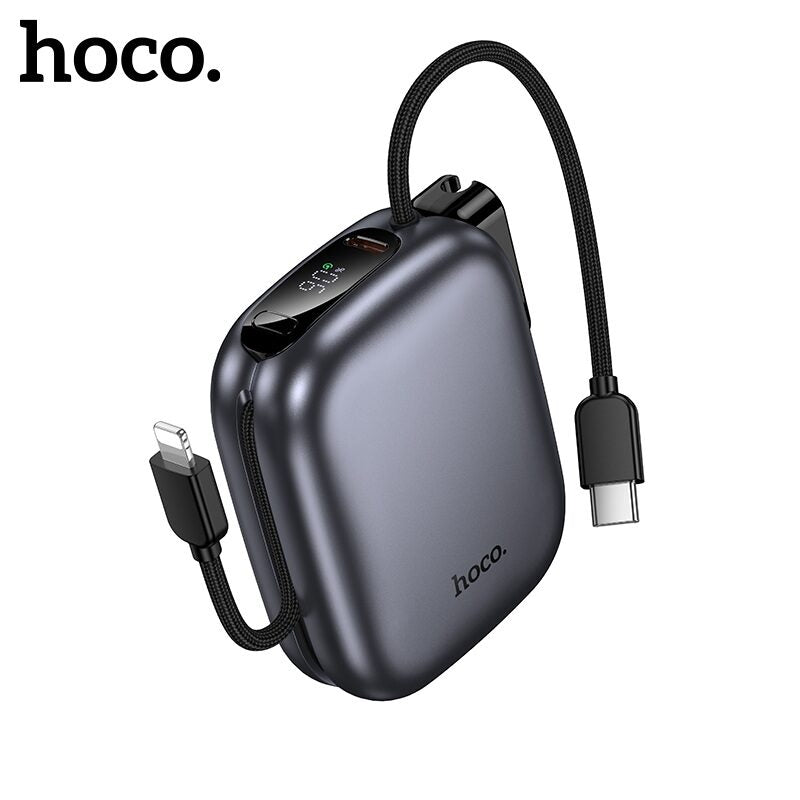 Power bank metálico Hoco Q49 Peak 10 000 mAh PD 20W con cable integrado.