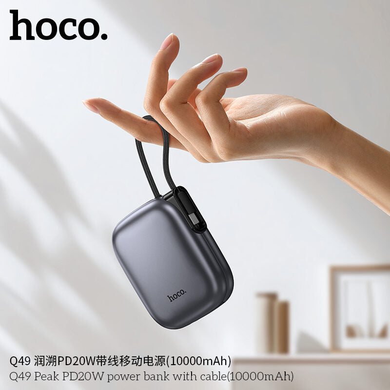 Power bank metálico Hoco Q49 Peak 10 000 mAh PD 20W con cable integrado.